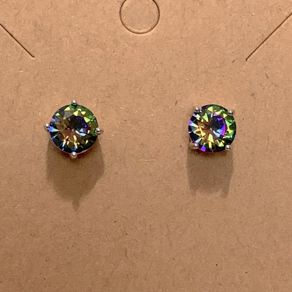 Jewelry - Silver Plated Round Rainbow CZ Stud Earrings